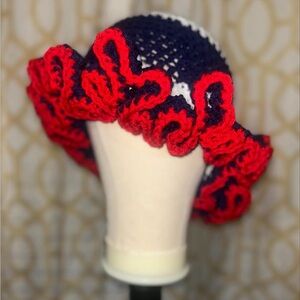 Chic Red and Blue Crochet Hat